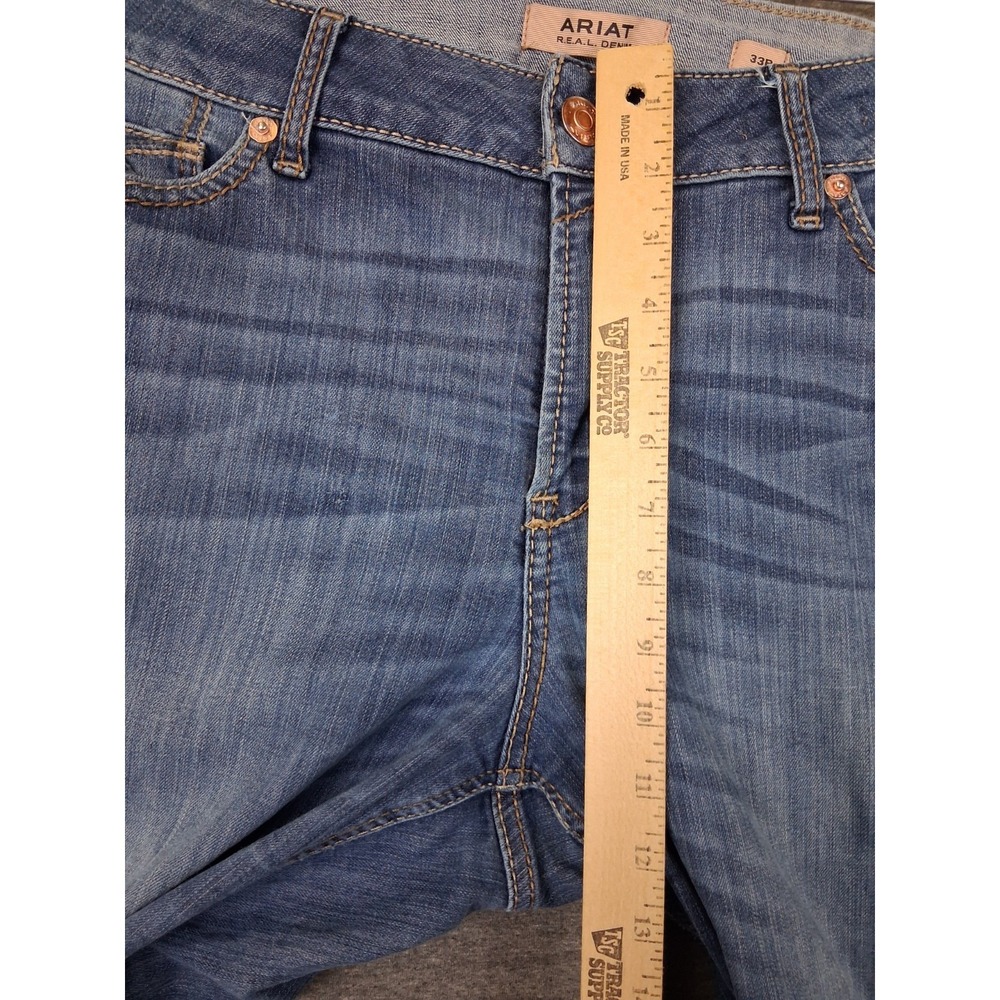Ariat Womens Jeans 33R Blue Denim Rosa Perfect Boot Cut Thick Stitch Western - Picture 5 of 11